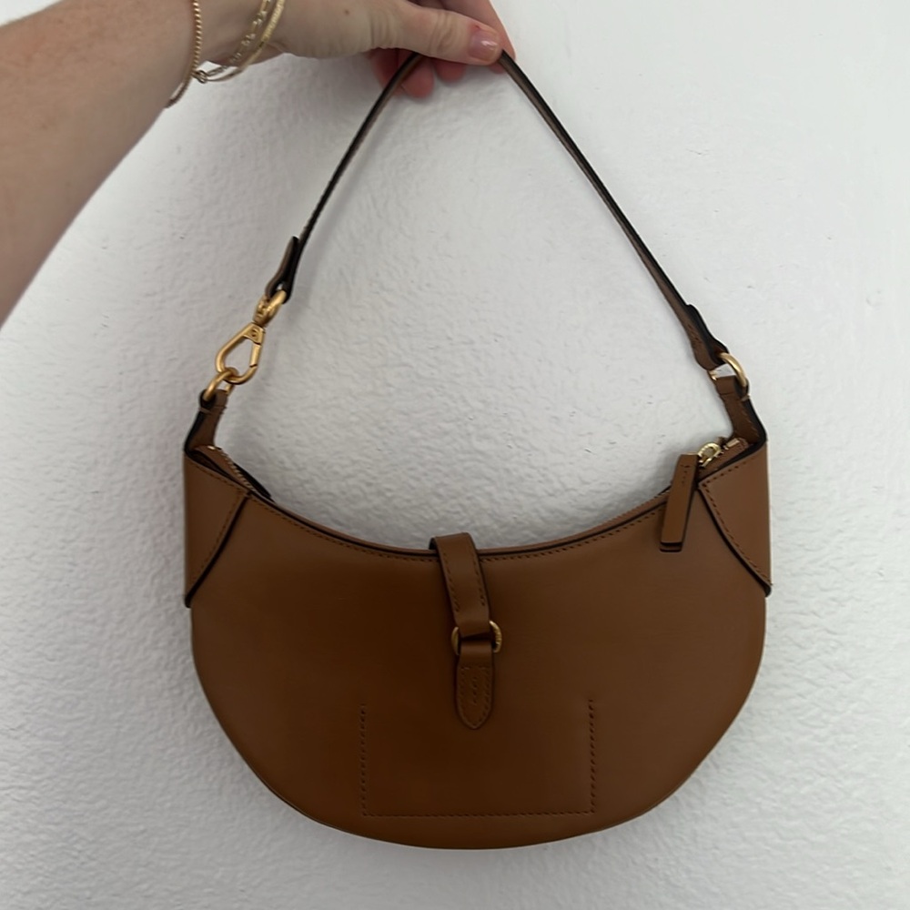 Polo by Ralph Lauren Camel Leather Crescent Shoulder Bag with Gold Hardware - Picture 5 of 10